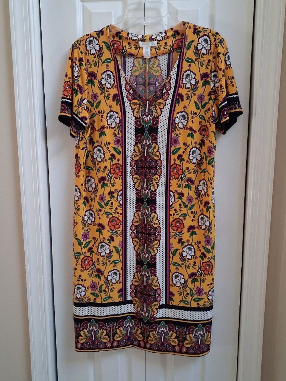 LONDON TIMES Yellow Floral Print V-Neck Dress sz 12